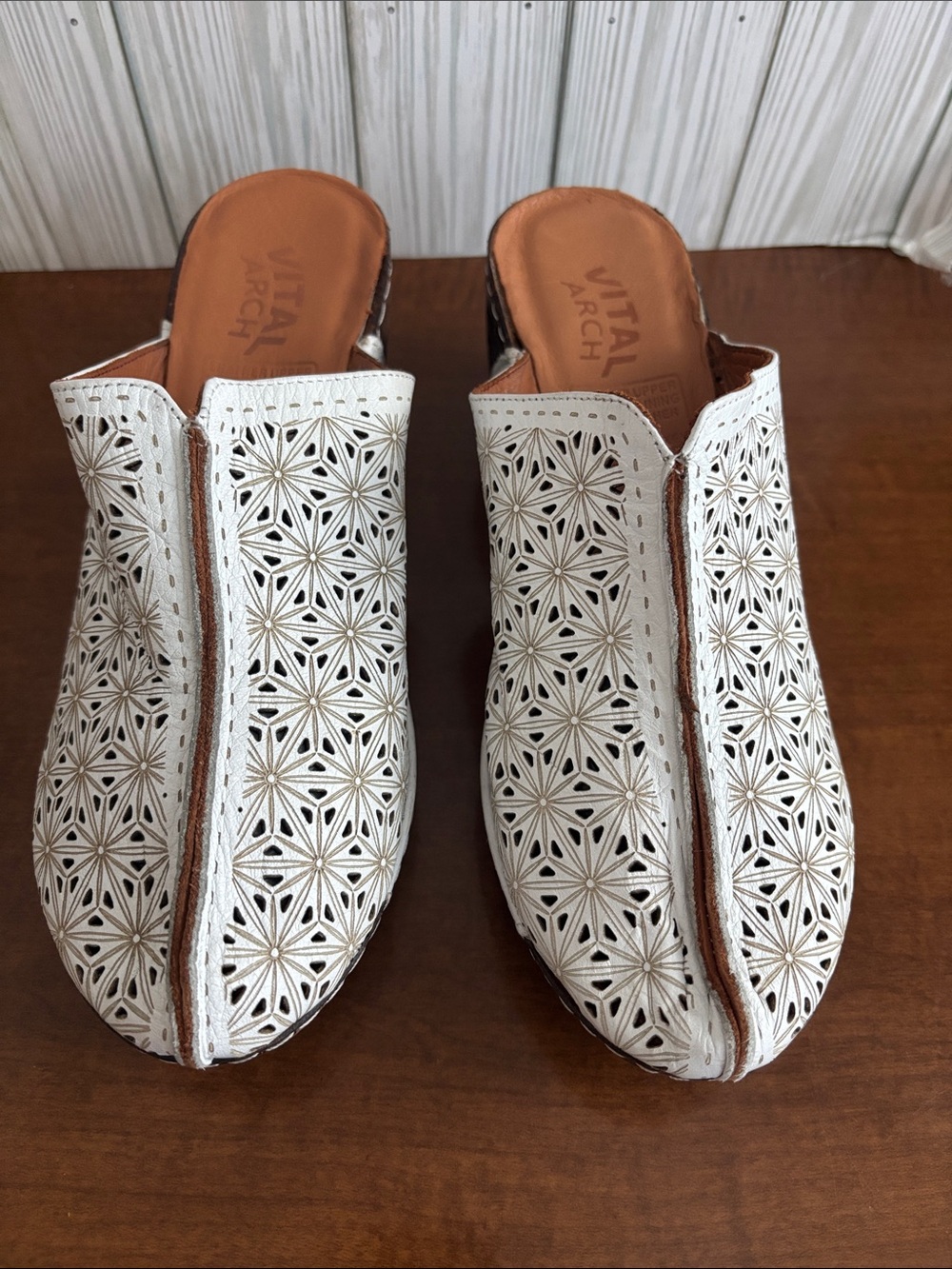 White Perforated Slip-On Mules